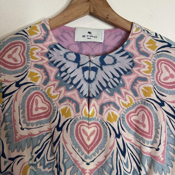 Etro ladies floral print boho butterfly keyhole midi silk dress size 44 us 10 - Picture 8 of 15